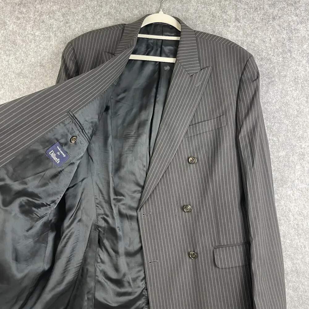 Ralph Lauren Blazer Sport Coat Mens 44L Dark‎ Gray Striped Double Breasted Peak